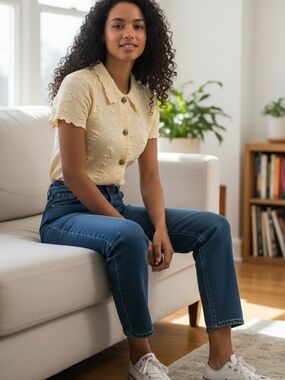 ✨ Designer Classic Off-White Intricate Sleeved Top with Silver Floral Buttons ✨